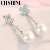 925 Silver Freshwater Pearl Clover Earrings Wedding Jewelry