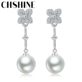 925 Silver Freshwater Pearl Clover Earrings Wedding Jewelry