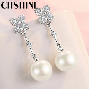 925 Silver Freshwater Pearl Clover Earrings Wedding Jewelry