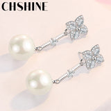 925 Silver Freshwater Pearl Clover Earrings Wedding Jewelry