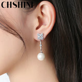 925 Silver Freshwater Pearl Clover Earrings Wedding Jewelry