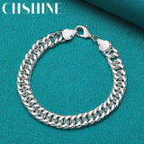 925 Sterling Silver 10mm Chain Bracelet Wedding Charm Jewelry
