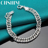 925 Sterling Silver 10mm Chain Bracelet Wedding Charm Jewelry