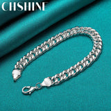 925 Sterling Silver 10mm Chain Bracelet Wedding Charm Jewelry