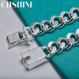 925 Silver 10mm Sideways Chain Square Buckle Bracelet Men Women Wedding Party
