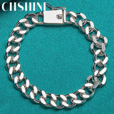 925 Silver 10mm Sideways Chain Square Buckle Bracelet Men Women Wedding Party