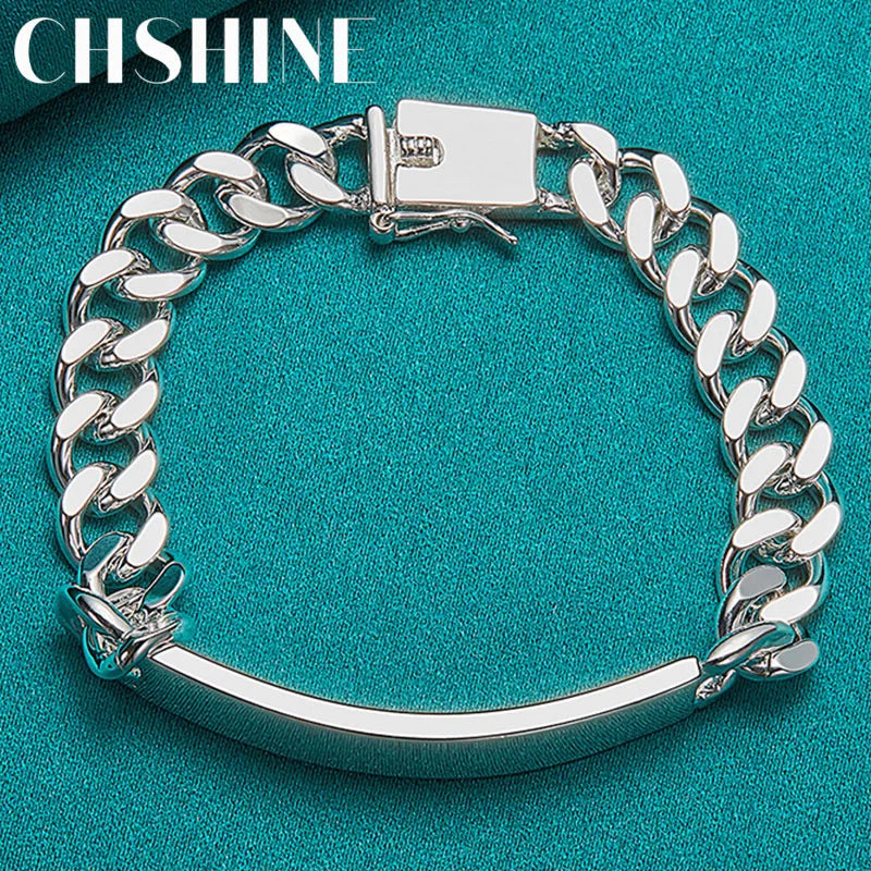 925 Sterling Silver 10mm Sideways Bracelet Charm Chain