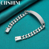 925 Sterling Silver 10mm Sideways Bracelet Charm Chain