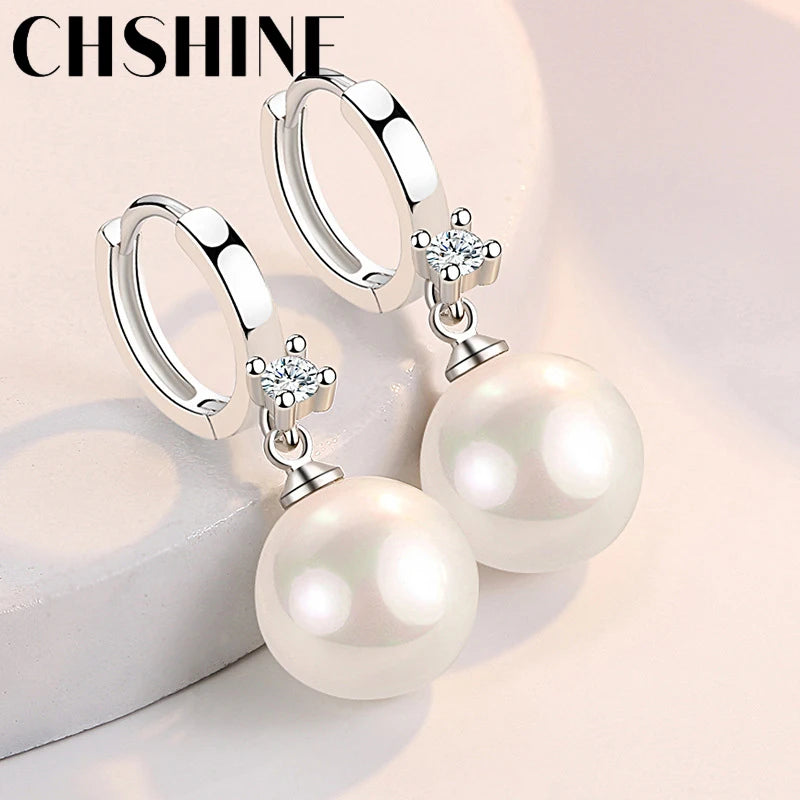 925 Silver 12mm Natural Pearl Earrings For Women Banquet Party
