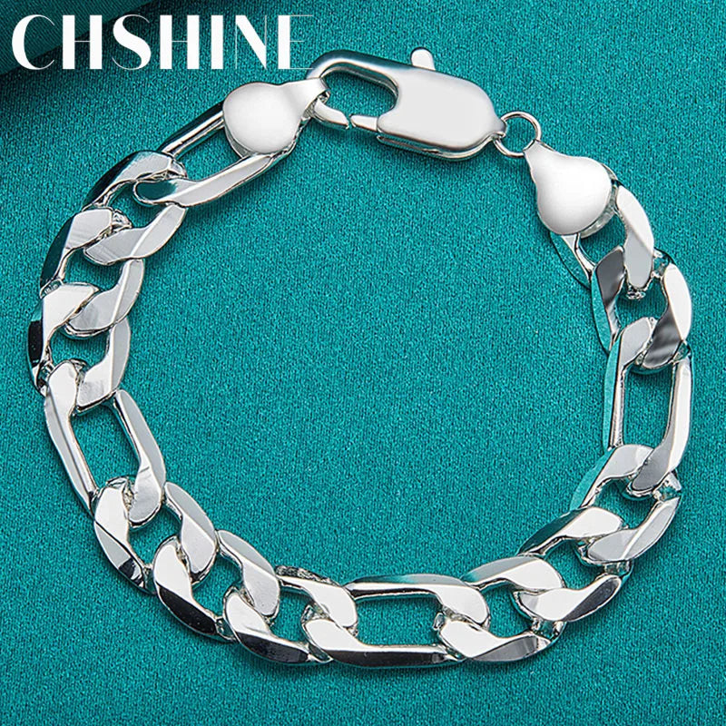 925 Sterling Silver 12mm Square Buckle Bracelet for Wedding Party
