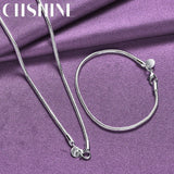 925 Silver 3mm Snake Chain Bracelet Necklace Set for Wedding Party