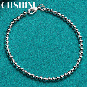 925 Sterling Silver 4mm Beads Bracelet Wedding Jewelry
