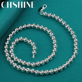 925 Sterling Silver 6MM Beaded Necklace Women Wedding Jewelry