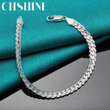 925 Silver 6mm Chain Bracelet Wedding Engagement Charm Jewelry