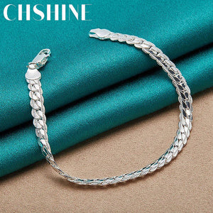 925 Silver 6mm Chain Bracelet Wedding Engagement Charm Jewelry