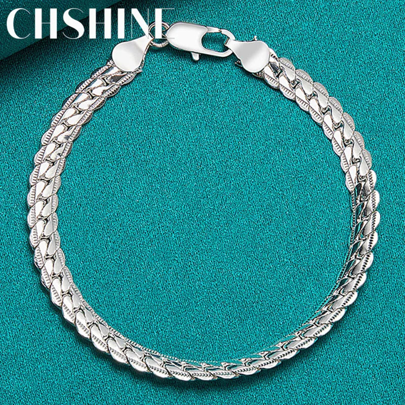 925 Silver 6mm Chain Bracelet Wedding Engagement Charm Jewelry