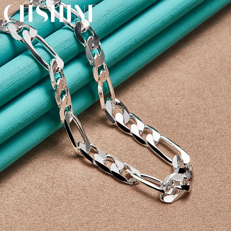 925 Silver 8MM Side Chain Necklace 24 Inch Men Women Wedding Jewelry