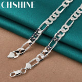 925 Silver 8MM Side Chain Necklace 24 Inch Men Women Wedding Jewelry