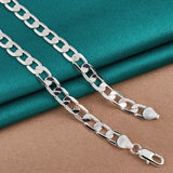 925 Silver 8mm Side Chain Necklace Men Women Wedding Jewelry
