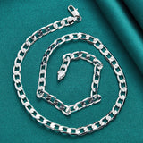 925 Silver 8mm Side Chain Necklace Men Women Wedding Jewelry