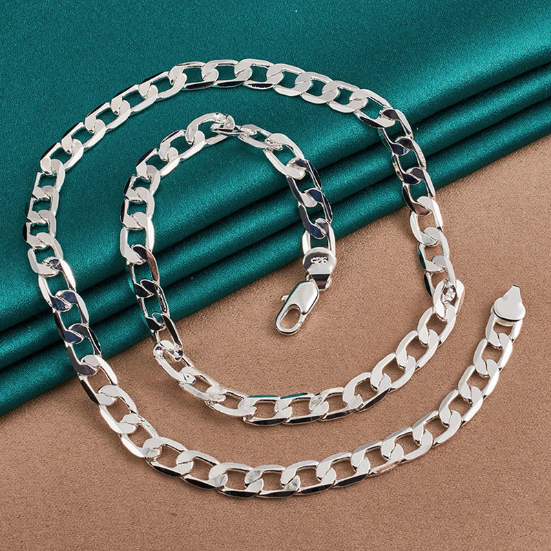 925 Silver 8mm Side Chain Necklace Men Women Wedding Jewelry