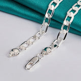 925 Silver 8mm Side Chain Necklace Men Women Wedding Jewelry
