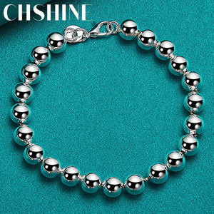 925 Silver 8mm Beads Bracelet Women Wedding Engagement Party Charm Jewelry