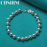 925 Silver 8mm Beads Bracelet Women Wedding Engagement Party Charm Jewelry