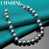925 Silver 8mm Beads Bracelet Women Wedding Engagement Party Charm Jewelry