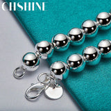 925 Silver 8mm Beads Bracelet Women Wedding Engagement Party Charm Jewelry