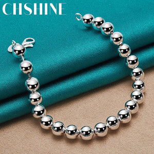 925 Silver 8mm Beads Bracelet Women Wedding Engagement Party Charm Jewelry