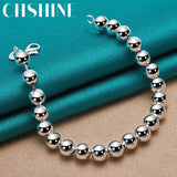 925 Silver 8mm Beads Bracelet Women Wedding Engagement Party Charm Jewelry