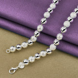 925 Silver 8mm Matte Bead Chain Bracelet Necklace Set