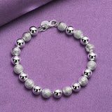 925 Silver 8mm Matte Bead Chain Bracelet Necklace Set