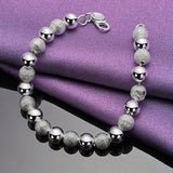 925 Silver 8mm Matte Bead Chain Bracelet Necklace Set