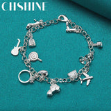 Sterling Silver Airplane Car Fish Guitar High Heels Lock Lollipop Bracelet