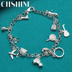 Sterling Silver Airplane Car Fish Guitar High Heels Lock Lollipop Bracelet