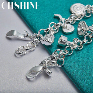 Sterling Silver Airplane Car Fish Guitar High Heels Lock Lollipop Bracelet
