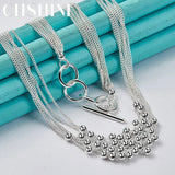 925 Silver Beads Chain Necklace For Women Wedding Jewelry