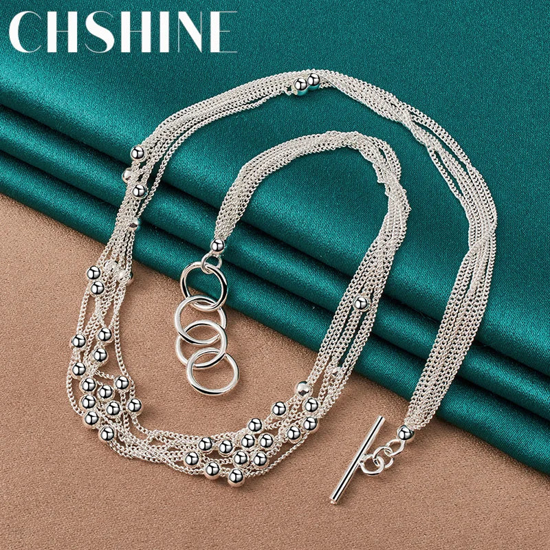 925 Silver Beads Chain Necklace For Women Wedding Jewelry