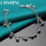 925 Silver Bells Bead Bracelet Chain For Women Charm Party Jewelry