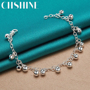 925 Silver Bells Bead Bracelet Chain For Women Charm Party Jewelry