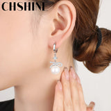 925 Silver Bow Pearl Earrings Wedding Party Jewelry