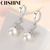 925 Silver Bow Pearl Earrings Wedding Party Jewelry