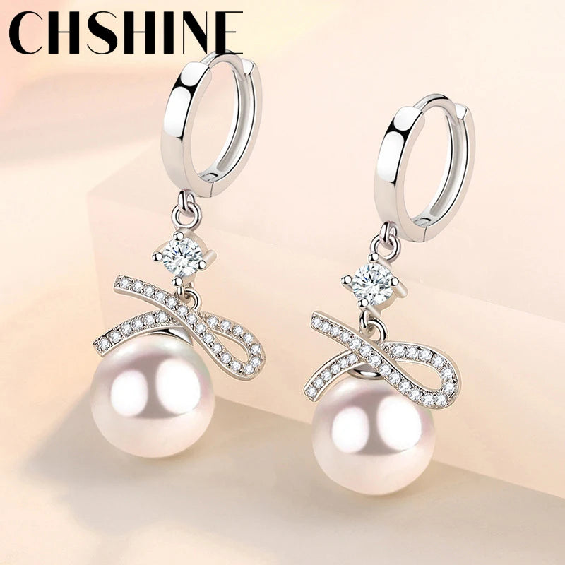 925 Silver Bow Pearl Earrings Wedding Party Jewelry