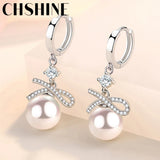 925 Silver Bow Pearl Earrings Wedding Party Jewelry