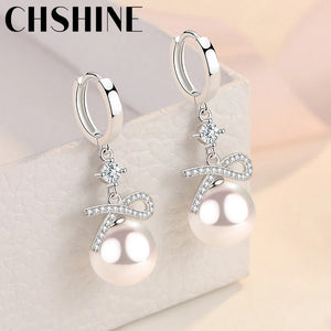 925 Silver Bow Pearl Earrings Wedding Party Jewelry