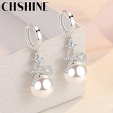 925 Silver Bow Pearl Earrings Wedding Party Jewelry