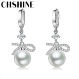 925 Silver Bow Pearl Earrings Wedding Party Jewelry