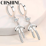 925 Silver Bowknot Zircon Earrings Women Party Jewelry